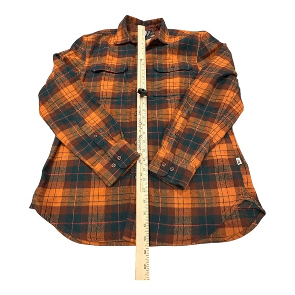 The North Face Men Med. Plaid Flannel Shirt Button Down Long Sleeve Orange Green - Picture 6 of 12